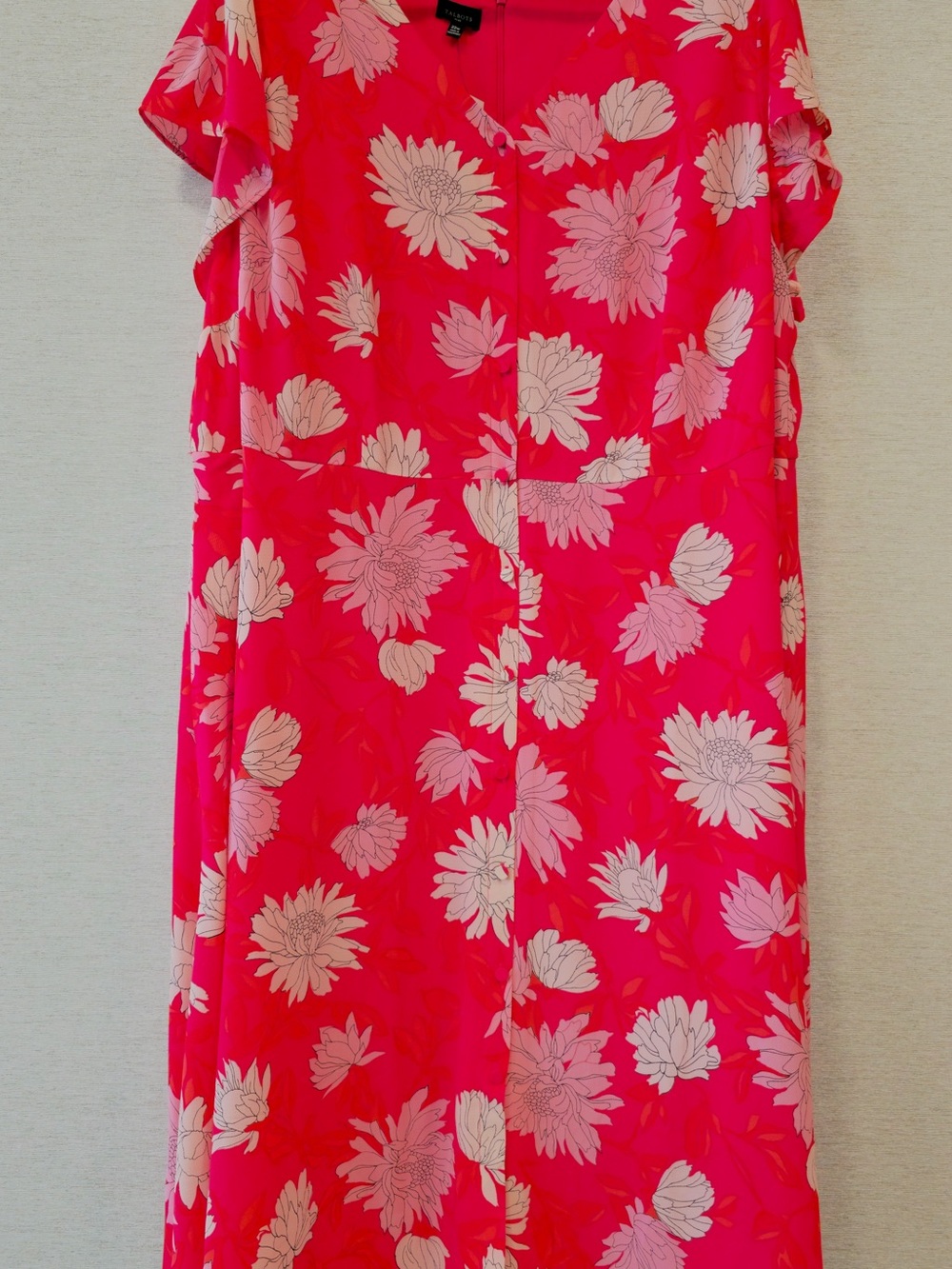 Talbots Hot Pink Floral Shirt Dress with Light Pink Blooms